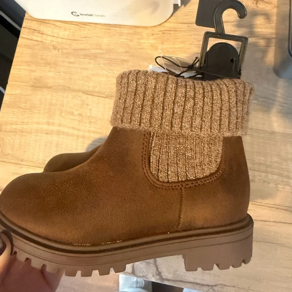 Wonder Nation Brown Ankle Boots with Knit Cuff Size 10 Toddler